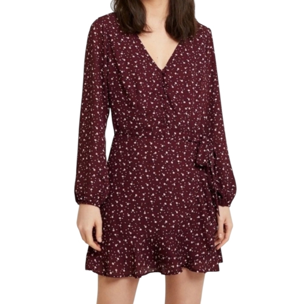 Abercrombie & Fitch Brown Deep V Faux Wrap Dress Size Small‎